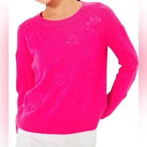NEW LILLY PULITZER Medium elizabelle sweater passion fruit pink coastal flowers